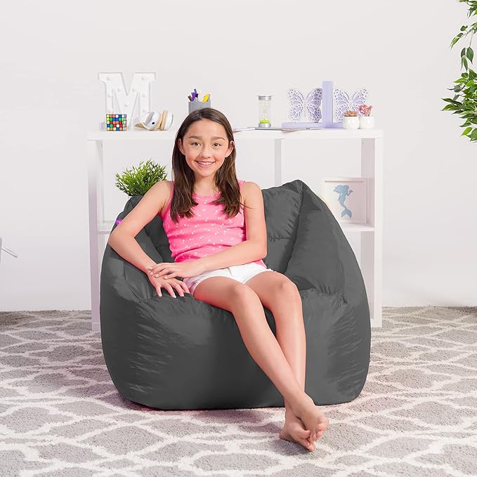 Posh Creations Structured Comfy Seat for Playrooms and Bedrooms, Large Bean Bag Chair, Coronado Chair, Charcoal Gray