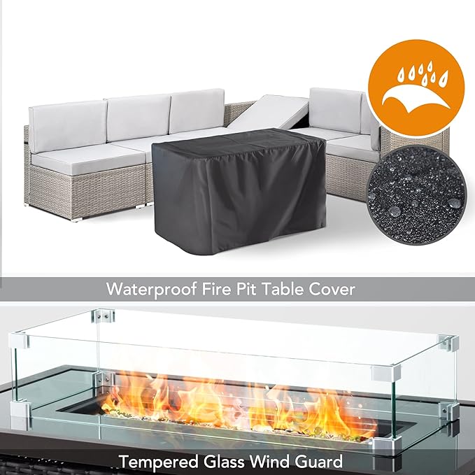 Pamapic 8 Pieces Patio Conversation Sets with fire Pit, Patio Furniture Sectional Sofa with Gas Fire Pit Table(Grey Wicker,Grey Cushions)