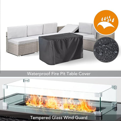 Pamapic 8 Pieces Patio Conversation Sets with fire Pit, Patio Furniture Sectional Sofa with Gas Fire Pit Table(Grey Wicker,Grey Cushions)