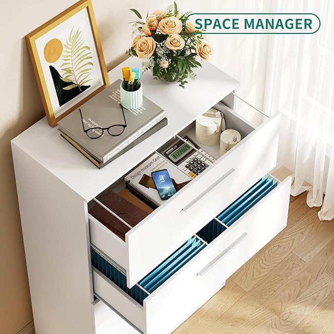 YITAHOME 4 Drawer Lateral Filing Cabinet,Dressers & Chests of Drawers for Bedroom,Printer Stand Vertical Storage Cabinet Fits Letter, A4, Legal Size for Home Office Organization, White