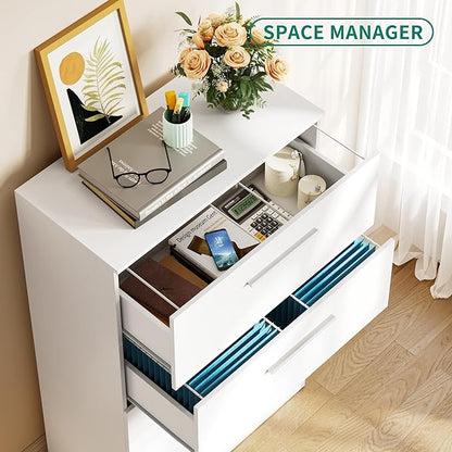 YITAHOME 4 Drawer Lateral Filing Cabinet,Dressers & Chests of Drawers for Bedroom,Printer Stand Vertical Storage Cabinet Fits Letter, A4, Legal Size for Home Office Organization, White