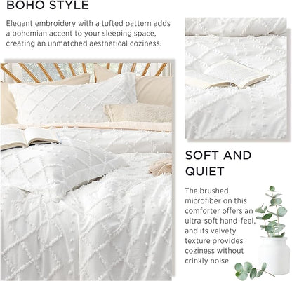 Bedsure Oversized King Comforter - White Comforter Set, Boho Tufted Shabby Chic Bedding Comforter Set, 3 Pieces Farmhouse Bed Set for All Seasons, Fluffy Soft Bedding Set with 2 Pillow Shams