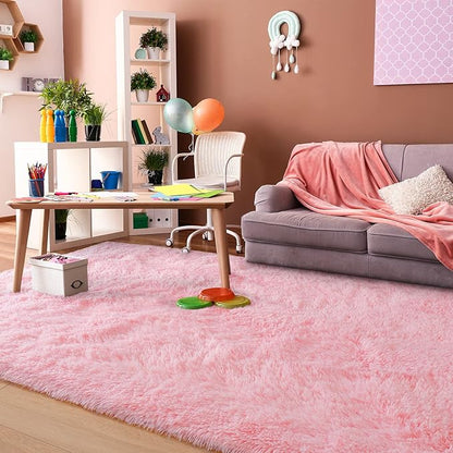Super Soft Fluffy Shaggy Rugs 5x8 Feet for Living Room Bedroom, Fuzzy Plush Area Rugs for Girls Kids Room Nursery Home Decor, Furry Dorm Rug Cute Non-Slip Indoor Floor Carpet, Baby Pink