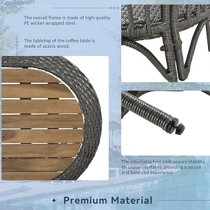 Furniture 4-Piece Outdoor Patio Conversation Seating for 5 Person and Coffee Table, Rattan Chair Wicker Sofa Bistro Sets for Porch, Backyard and Garden, Grey