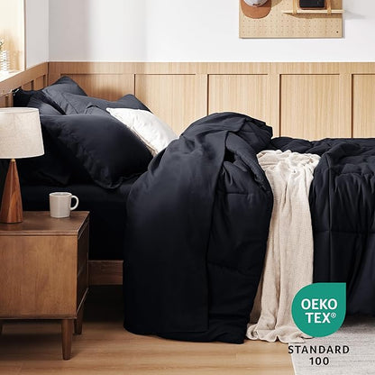 Bedsure Black Full Bed Set - 7 Pieces Solid Full Size Comforter Set, Full Bedding Set Black with Quilted Warm Fluffy Comforters, Sheets, Pillowcases & Shams