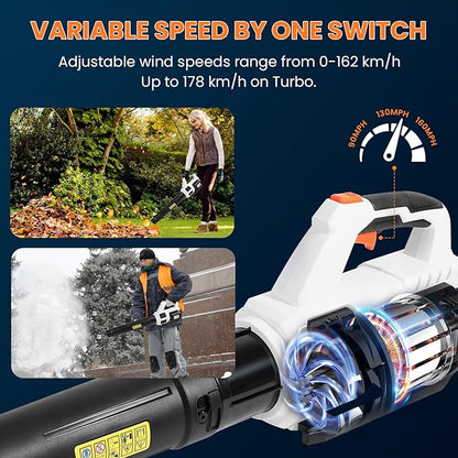 20V Cordless Brushless Leaf Blower for Lawn Care, 580-CFM 160-MPH 4.0Ah Battery Powered with Variable Speed, Handheld, Including Battery&Fast Charger.
