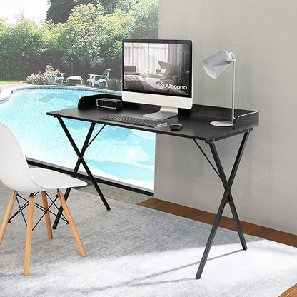 Alecono Black Desk 47'' Writing Computer Desk for Home Office Small Spaces Modern Study Sturdy PC Gaming Table, Black Wood