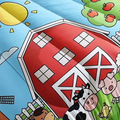 Farm Animals Comforter,Farmhouse Comforter Set for Kids Teens Girls Boys,Cartoon Animals 3Pcs Bedding Set Printed Comforter with 2 Pillowcases,Down Alternative,Soft and Lightweight，Full Size