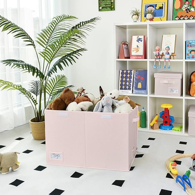 GRANNY SAYS Toy Chest with Lids, Foldable Toy Storage Organizer with Handles, Stuffed Animal Storage for Nursery Room Playroom, Girl's Room, Living Room, Large Toy Box for Girls, Pink