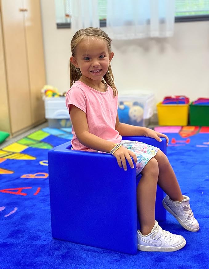 Children's Factory 3-in-1 Cube Chair for Kids, Flexible Seating Classroom Furniture, 1-Pack, Blue