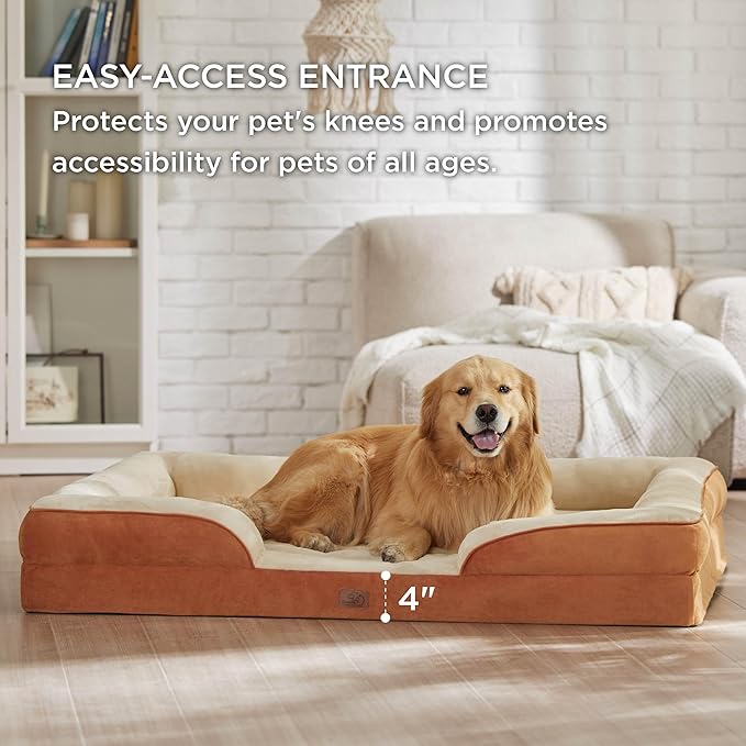 Bedsure XXL Orthopedic Dog Bed - Washable Great Dane Dog Sofa Beds for Giant Dogs, Supportive Foam Pet Couch Bed with Removable Washable Cover, Waterproof Lining and Nonskid Bottom, Caramel