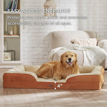 Bedsure XXL Orthopedic Dog Bed - Washable Great Dane Dog Sofa Beds for Giant Dogs, Supportive Foam Pet Couch Bed with Removable Washable Cover, Waterproof Lining and Nonskid Bottom, Caramel
