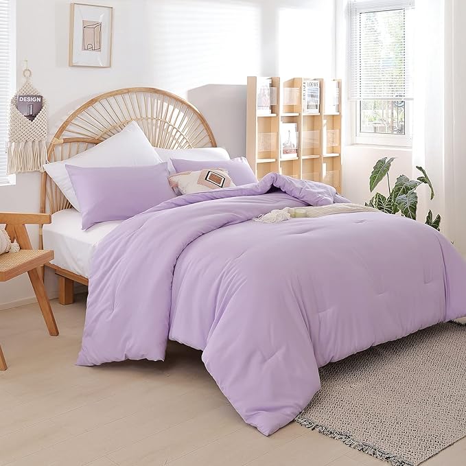 Lavender King Size Comforter Set 3 Piece Soft Microfiber Purple Comforters Set for Women and Girls Purple Lightweight Alternative Comforter for All Season (1 Comforter, 2 Pillowcases)