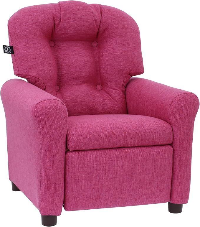 THE CREW FURNITURE Traditional Kids Recliner, Toddler Ages 1-5 Years, Home Décor Polyester Linen, Magenta