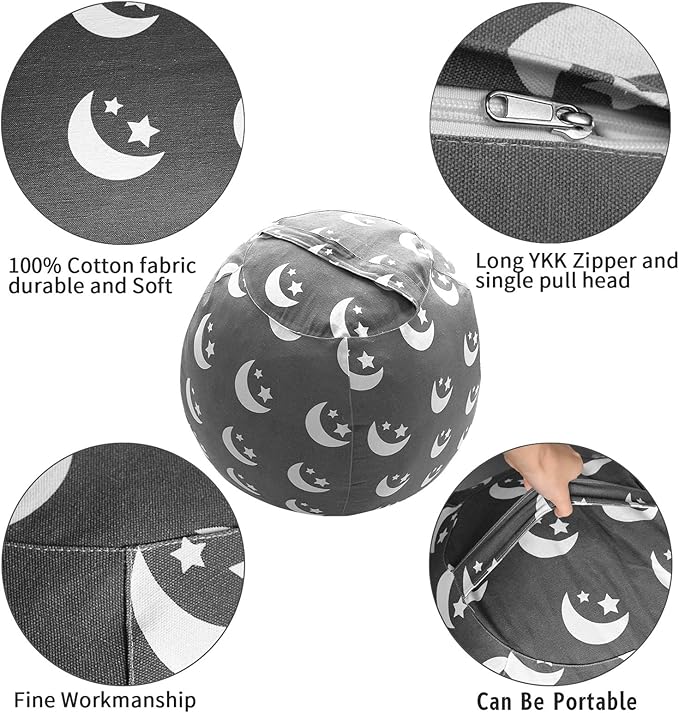 2 PCS Stuffed Animal Storage Bean Bag Chair Cover, Cotton Canvas Beanbag with Zipper for Organizing Kid's and Adults Room Stars Moon 24"