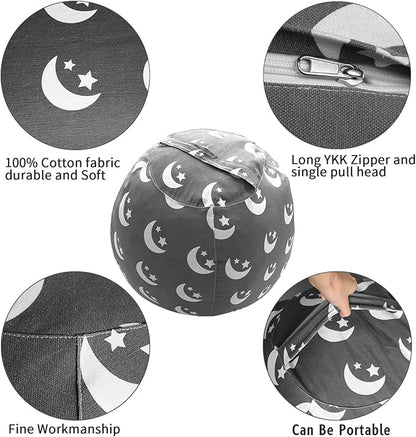 2 PCS Stuffed Animal Storage Bean Bag Chair Cover, Cotton Canvas Beanbag with Zipper for Organizing Kid's and Adults Room Stars Moon 24"