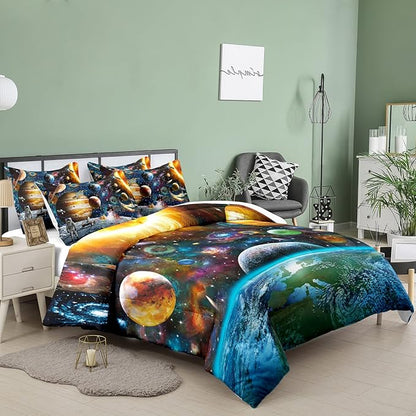 Tailor Shop Universe Galaxy Comforter Set for Girls Boys Kids Galaxy The Planet The Earth Astronaut Stars Outer Space Bedding Set Twin Size with 1 Comforter 1 Pillowcase