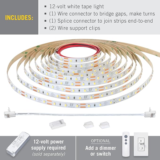 Armacost Lighting RibbonFlex Pro 12-Volt 8.2 ft. LED White Strip Light 60 LEDs/m Daylight (5000K) (162210)