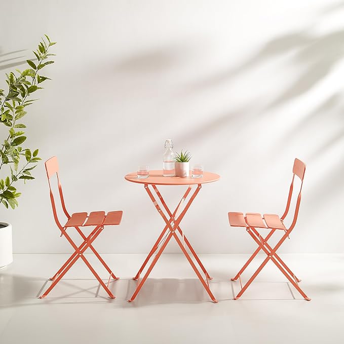 Crosley Furniture CF7390-CO Karlee Retro Metal Indoor/Outdoor 3-Piece Bistro Set with Table and 2 Chairs, Coral