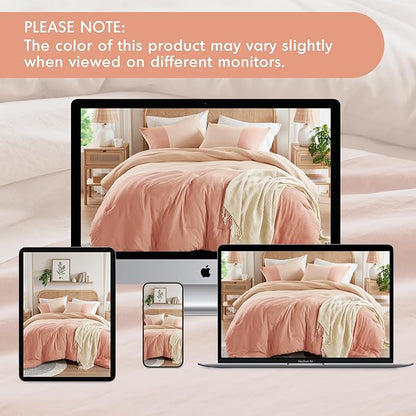 Pink Comforter Set Queen - Full Size Comforter Sets for Women, Modern Farmhouse Soft Bedding, Colorblock Pattern Bed Sets for All Season, 3 Pieces includes 1 Comforter, 2 Shams (90"x 90")