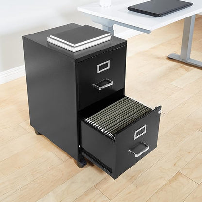 OSP Home Furnishings 2 Drawer Mobile Locking Metal File Cabinet, Black