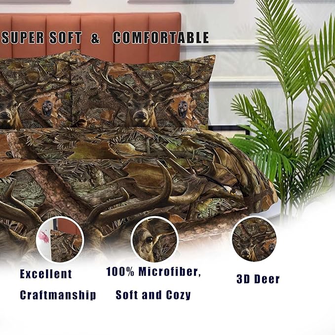 NINENINE Deer Comforter Set,Boys Twin Bedding Sets,Camo Comforter Sets,Twin Comforter Sets for Boys,Western Bedding Sets with 1 Comforter 1 Pillowcase