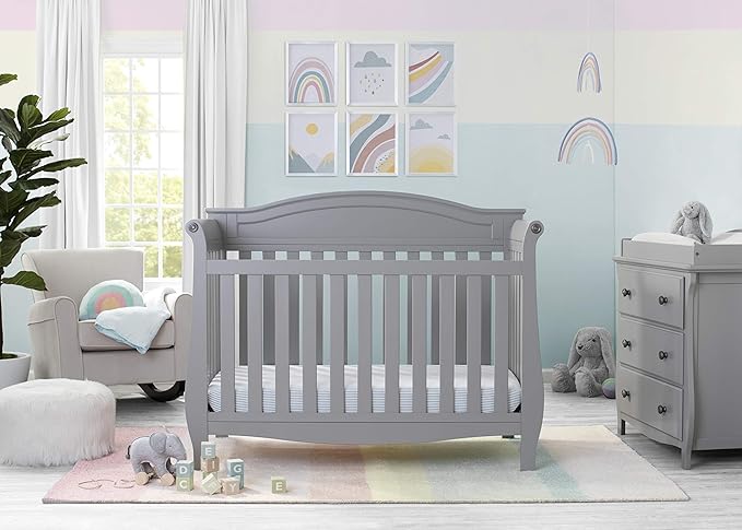 Delta Children Lancaster 4-in-1 Convertible Baby Crib & 3 Drawer Dresser with Changing Top, Grey