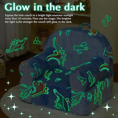 Toddler Chair Kids Plush Chair Kids Sofa Sherpa Kids Chairs, Toddler Couch Bean Bag Chairs for Kids Gaming Chair for Kids Glow in The Dark, Dinosaur