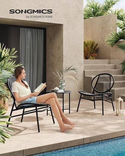SONGMICS Patio Furniture Set 3 Pieces, Garden Bistro Set, Acapulco Chairs, Outdoor Seating, Side Table and 2 Chairs, Indoor and Outdoor Conversation Set, Balcony Porch, Ink Black UGGF021B01