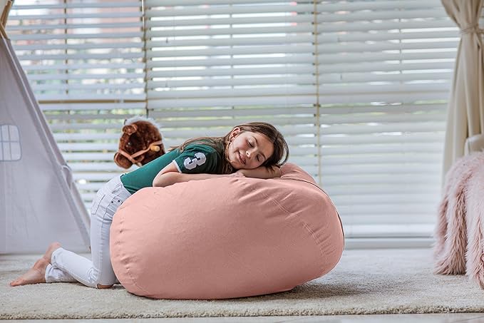 Wekapo Stuffed Animal Storage Bean Bag Chair Cover for Kids | Stuffable Zipper Beanbag for Organizing Children Plush Toys Large Premium Cotton Canvas (Solid Pink, X-Large)