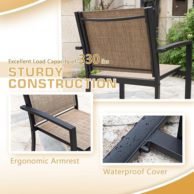 Greesum 4 Pieces Patio Furniture Set Outdoor Conversation Textilene Fabric Chairs for Lawn, Garden, Balcony, Poolside with A Glass Coffee Table, Beige