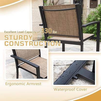 Greesum 4 Pieces Patio Furniture Set Outdoor Conversation Textilene Fabric Chairs for Lawn, Garden, Balcony, Poolside with A Glass Coffee Table, Beige