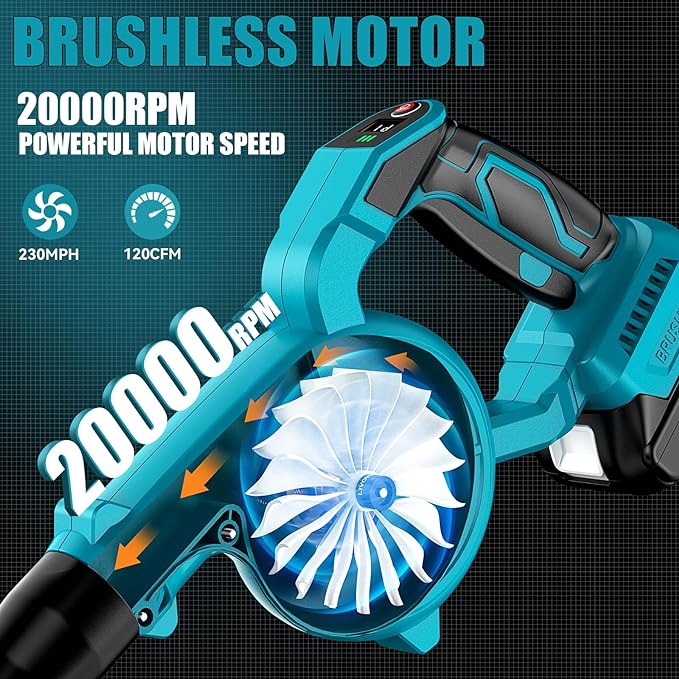 Leaf Blower Cordless for Makita 18V Battery, LIVOWALNY 120CFM 230MPH 2-in-1 Electric Leaf Blowers & Vacuum with 3 Speed Mode for Cleaning Patio, Yard, Sidewalk, Snow, Lawn Care