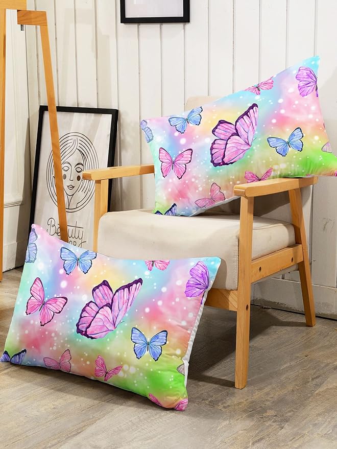 Datura home Bedding Comforter Set Rainbow Watercolor Printed Pattern Quilt Bedding Set with 1 Comforter and 2 Pillowcases for Girls Bedroom All Season(Butterfly Watercolor Twin)