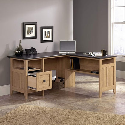 Sauder August Hill L-Shaped Desk, L: 59.06" x W: 58.74" x H: 29.25", Dover Oak finish
