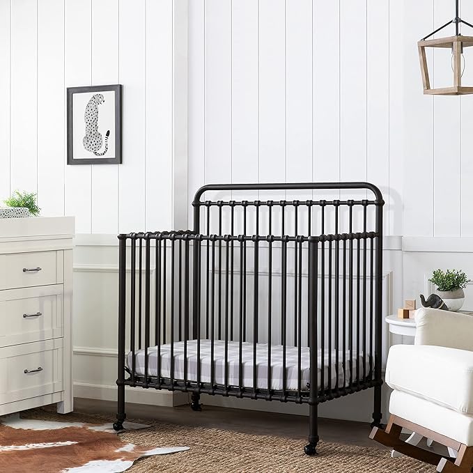 NAMESAKE Winston 4-in-1 Convertible Mini Metal Crib in Vintage Iron, Greenguard Gold Certified