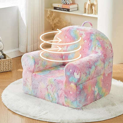 Toddler Chair Kids Plush Chair Sherpa Kids Chairs, Toddler Couch Bean Bag Chairs for Kids Gaming Chair for Kids Glow in The Dark, Rainbow Pink