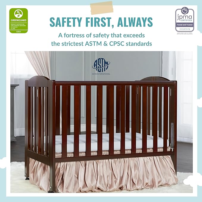 Dream On Me 2 in 1 Portable Folding Stationary Side Crib in Espresso, Greenguard Gold Certified 40x26x38 Inch (Pack of 1)