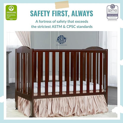 Dream On Me 2 in 1 Portable Folding Stationary Side Crib in Espresso, Greenguard Gold Certified 40x26x38 Inch (Pack of 1)