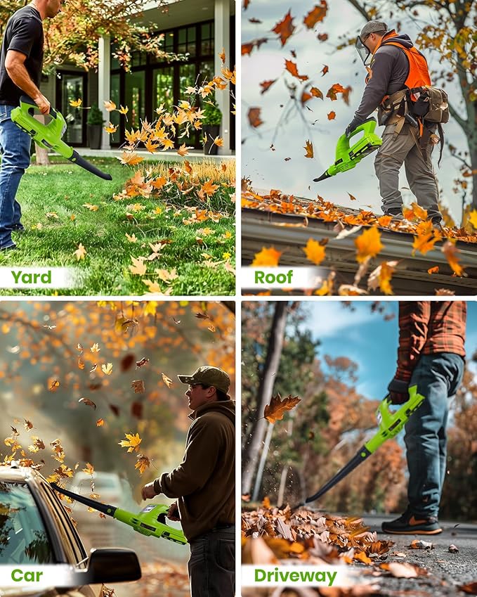 HARDELL 18V Cordless Leaf Blower, Battery Powered Leaf Blower for Lawn Care, Electric Mini Leaf Blower, 130MPH/98CFM, Bright Green (Battery & Charger Included)