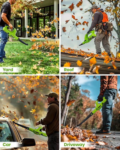 HARDELL 18V Cordless Leaf Blower, Battery Powered Leaf Blower for Lawn Care, Electric Mini Leaf Blower, 130MPH/98CFM, Bright Green (Battery & Charger Included)