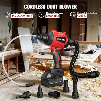 Cordless Dust Blower for Milwaukee m18 Battery, LIVOWALNY Leaf Blower Brushless Handheld Air Blower Sawdust Blower 447 MPH/39 CFM for Sawmill Room, Workshop Cleaning, Home Improvement (No Battery)