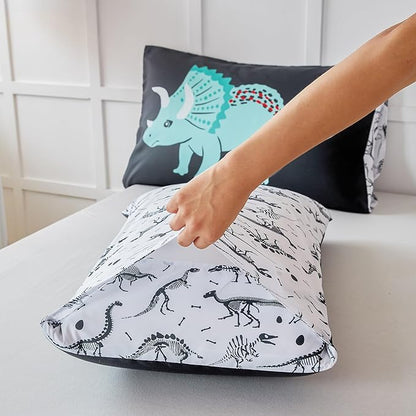 RYNGHIPY Dinosaur Bedding Set Full Size Dinosaur Kids Comforter Set for Boys Girls Soft Breathable Cute Dinosaur Bed Set for All Season (Black,Full)