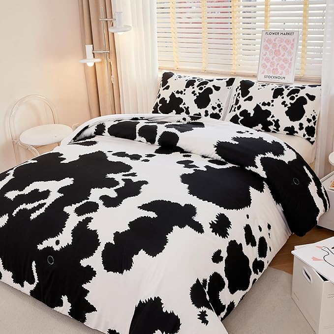 Cow Print Comforter Full,Western Comforter Set Full,Boys Full Comforter Set,Black and White Color Comforter,Cow Bedding Set,Cow Room Decor