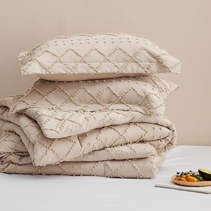 Bedsure California King Comforter Set - Warm Tan Boho Tufted Shabby Chic Bedding Comforter Set, 3 Pieces Vintage Farmhouse Bed Set for All Seasons, Fluffy Soft Bedding Set with 2 Pillow Shams