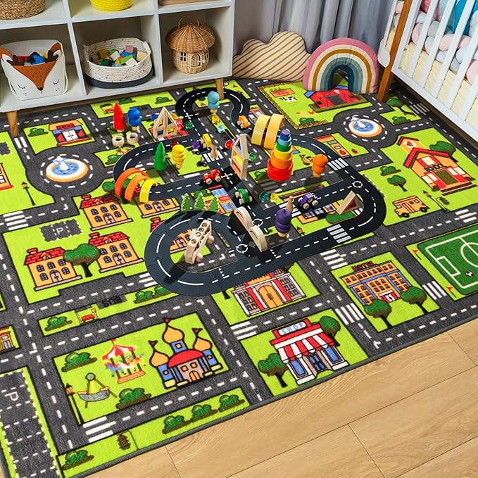 Zareas 3x5 Feet Kids Area Rug Play mat Car Rug for Playroom, Children Educational City Traffic Road Map Fun Car Carpet, Car Rug for Boys Bedroom, Upgrade Anti-Skid Rectangular for Kids Rugs, 60''x36''