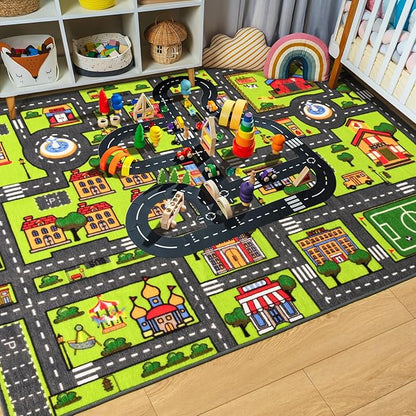 Zareas 3x5 Feet Kids Area Rug Play mat Car Rug for Playroom, Children Educational City Traffic Road Map Fun Car Carpet, Car Rug for Boys Bedroom, Upgrade Anti-Skid Rectangular for Kids Rugs, 60''x36''