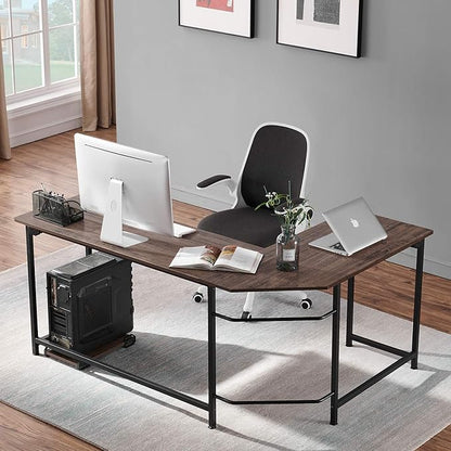 VECELO L Shaped Computer Corner Desk with CPU Stand/PC Laptop Study Writing Table for Home Office Workstation Wood & Metal, 66 in, Coffee + Black Leg