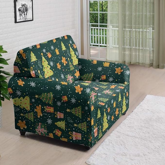 FKELYI Christmas Tree Sofa Couch Cover Comfortable Furniture Protector with Elastic Bottom Stretch Sofa Slipcover for Living Room S