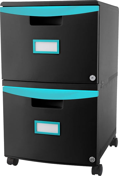Storex 61315A01C File Cabinet, 1-Pack, Black/Teal